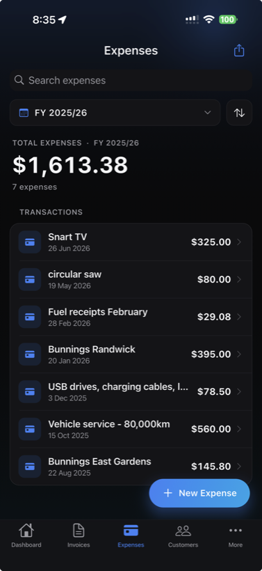Invoice Mate running on iPhone