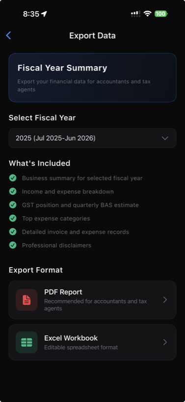 Export financial data for your accountant